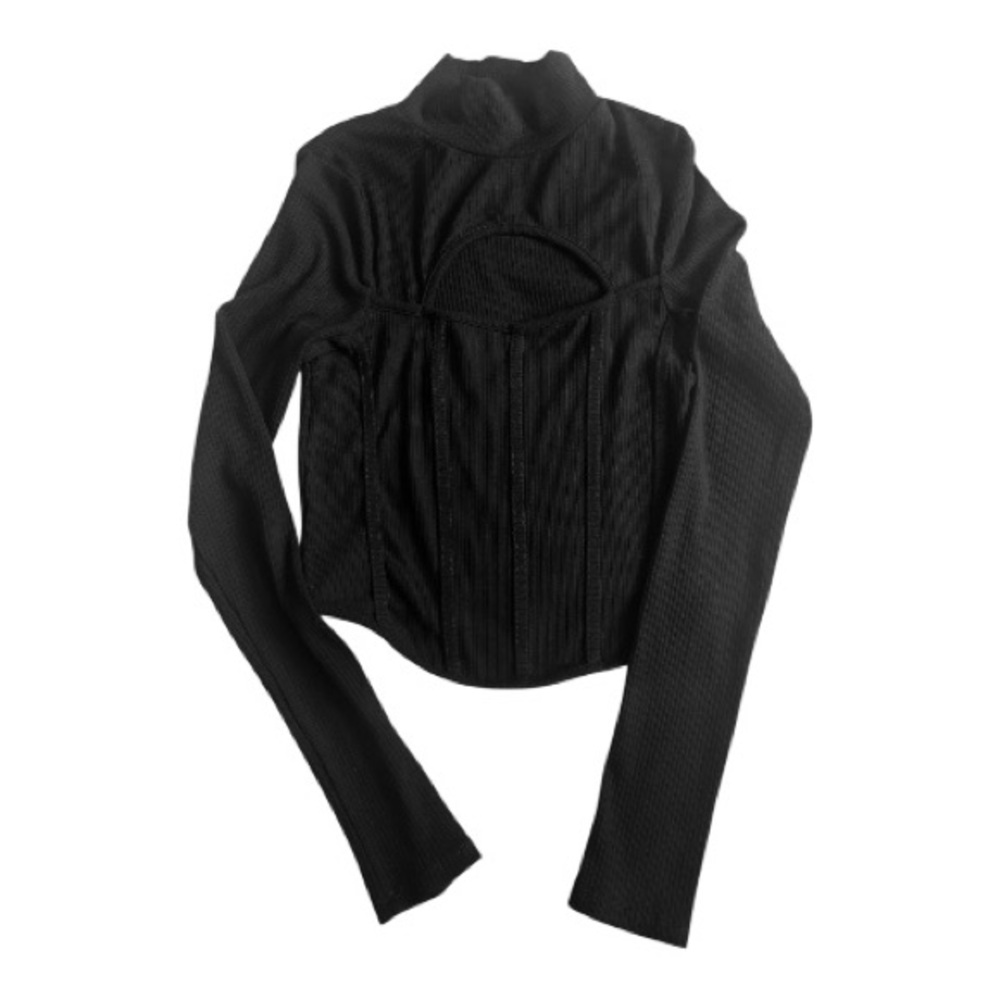 Forever 21 Black Ribbed Long Sleeve Mock Neck Top